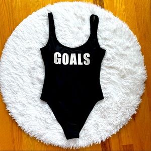 GOALS black and white one piece bathing suit new with tags